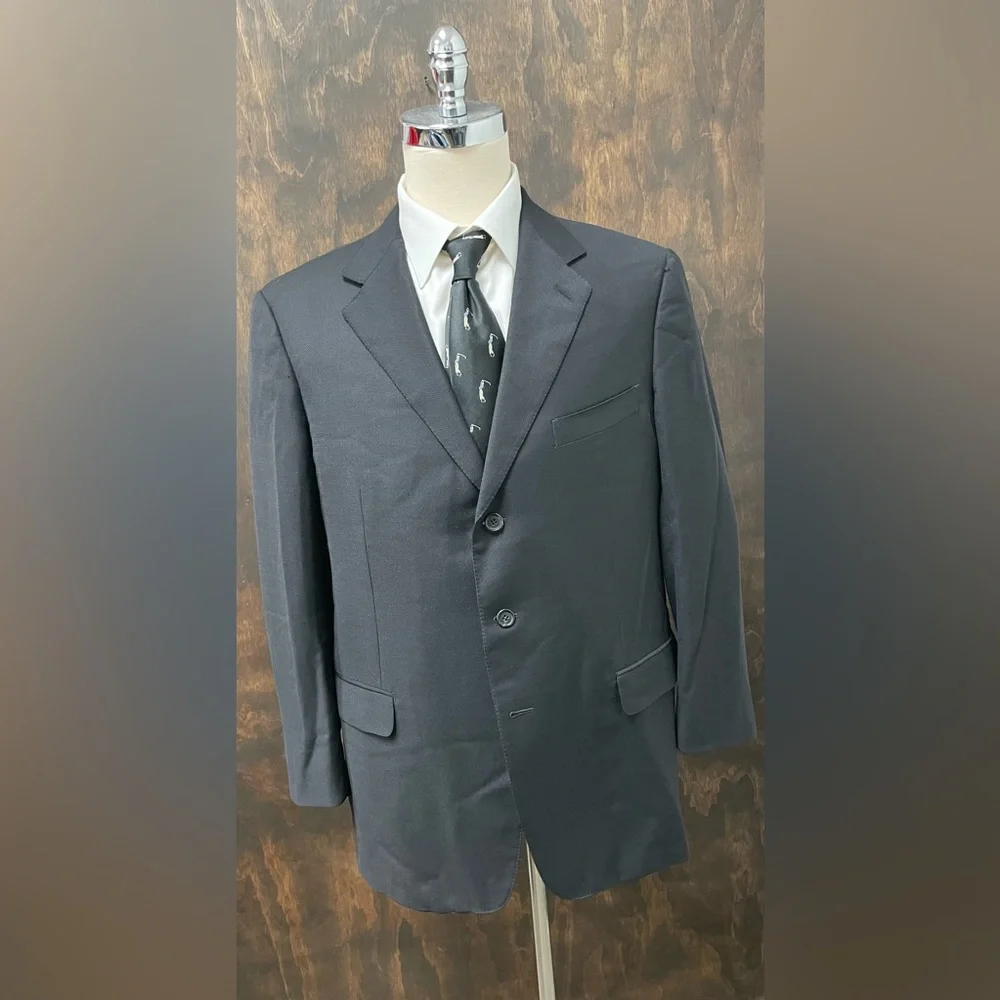 Ermenegildo Zegna Made in‎ Italy Finely Textured Wool Suit Jacket in Black 46 R